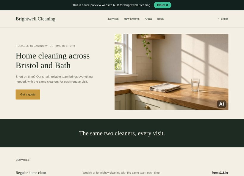A demonstration website for a Cleaner