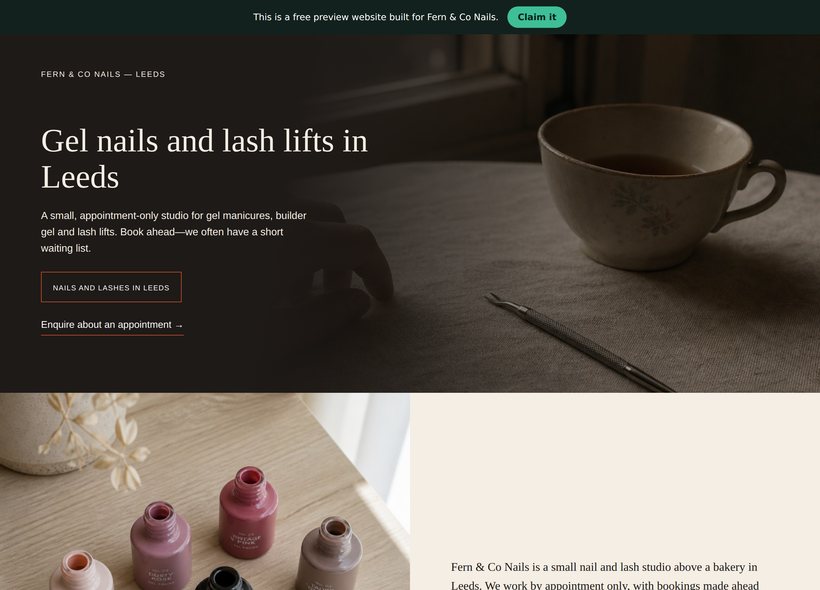 A demonstration website for a Nail studio